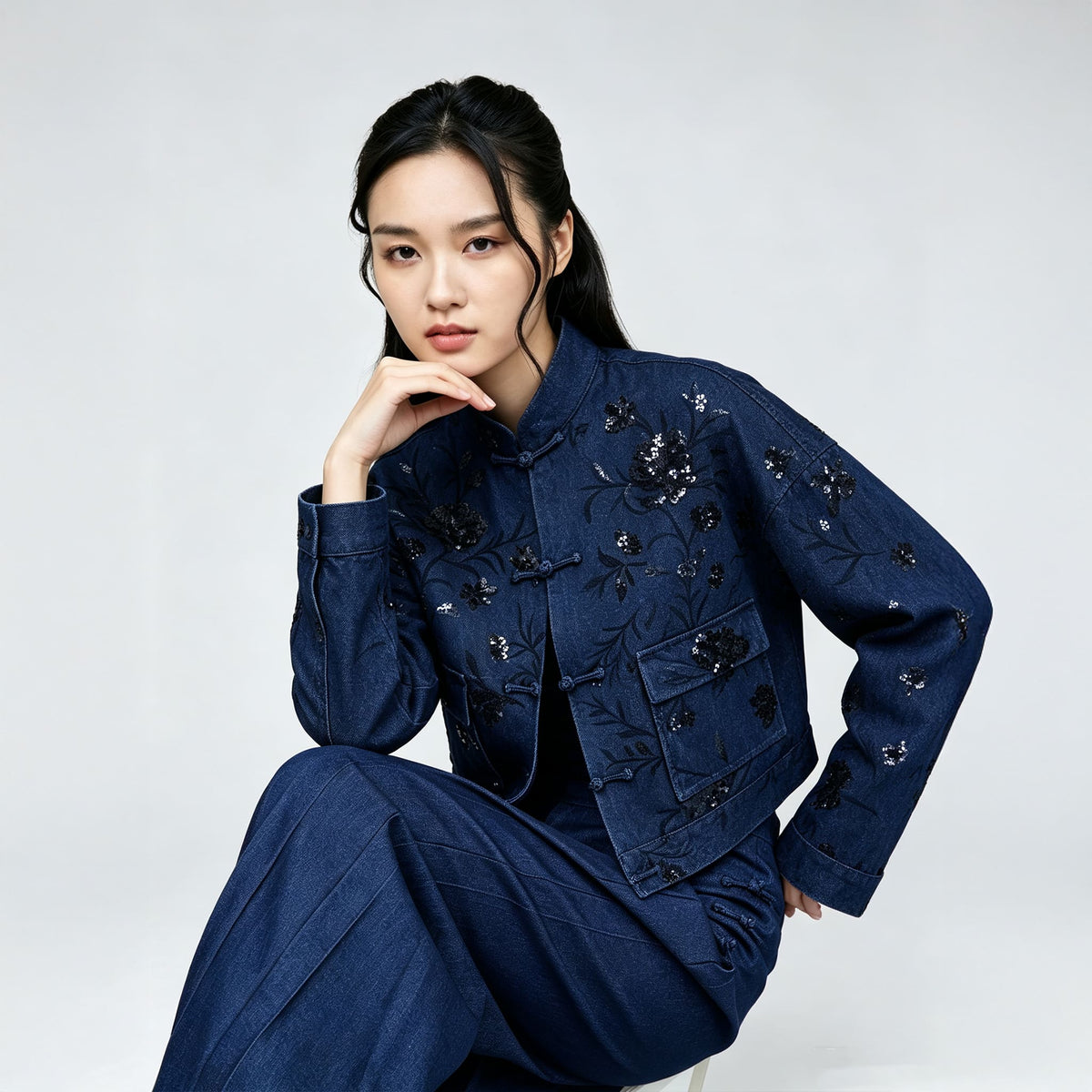 QIPOLOGY - Blue Cropped Jacket, buy at DOORS NYC