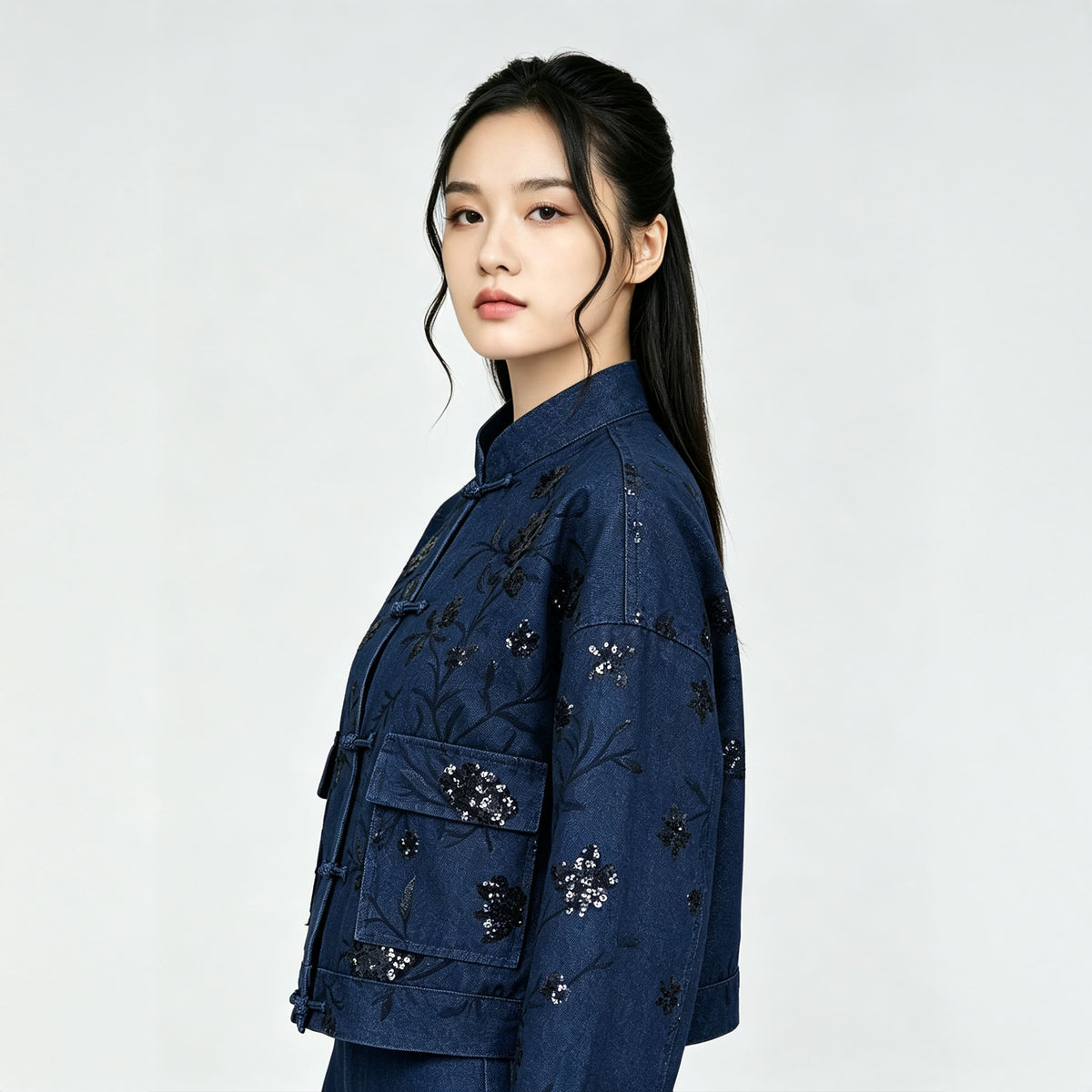 QIPOLOGY - Blue Cropped Jacket, buy at DOORS NYC