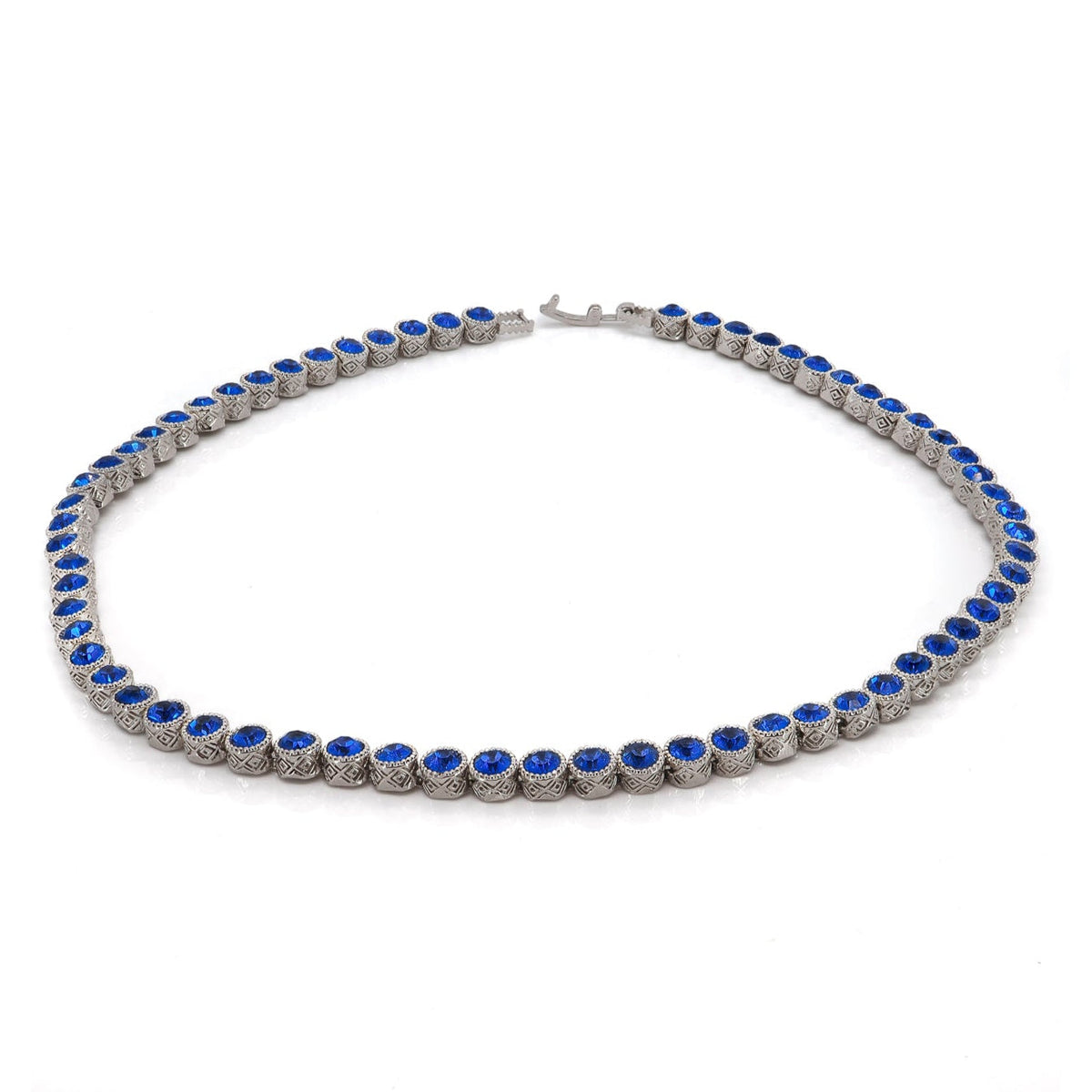 Silver-Plated Blue Sapphire Tennis Necklace for Wisdom, Protection, and Inner Strength
