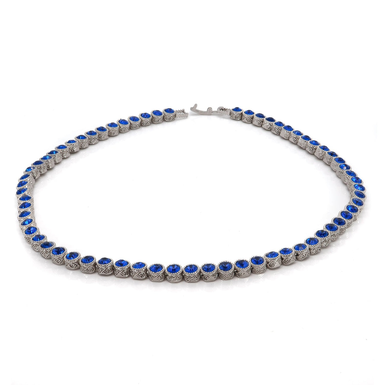 Silver-Plated Blue Sapphire Tennis Necklace for Wisdom, Protection, and Inner Strength
