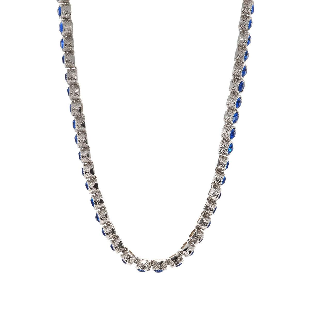 Silver-Plated Tennis Necklace with Blue Sapphire Stones, Enhancing Self-Expression and Intuition
