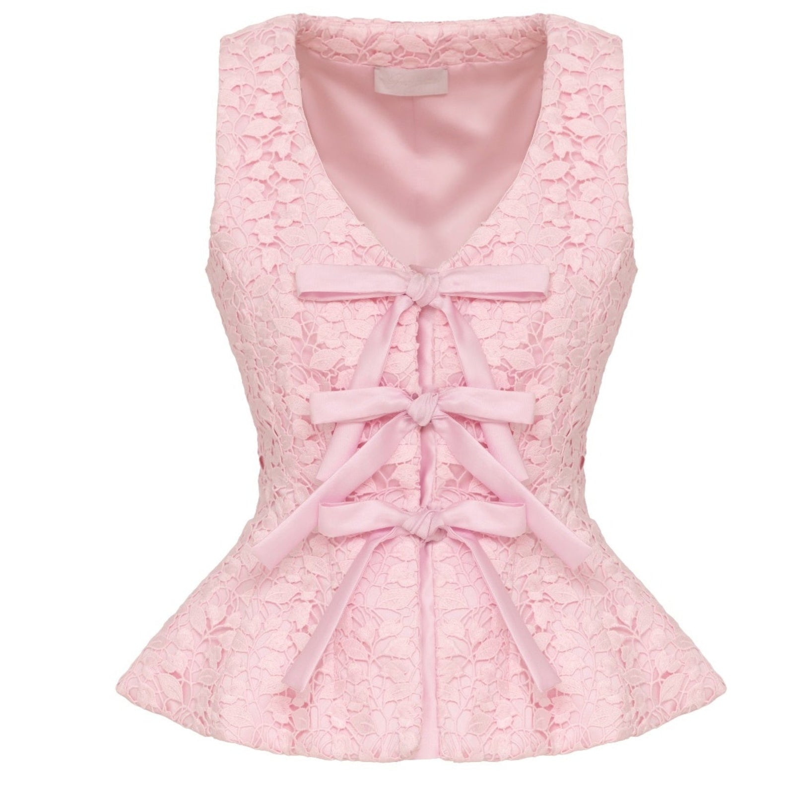 Blush Pink Lace Bow Peplum Top