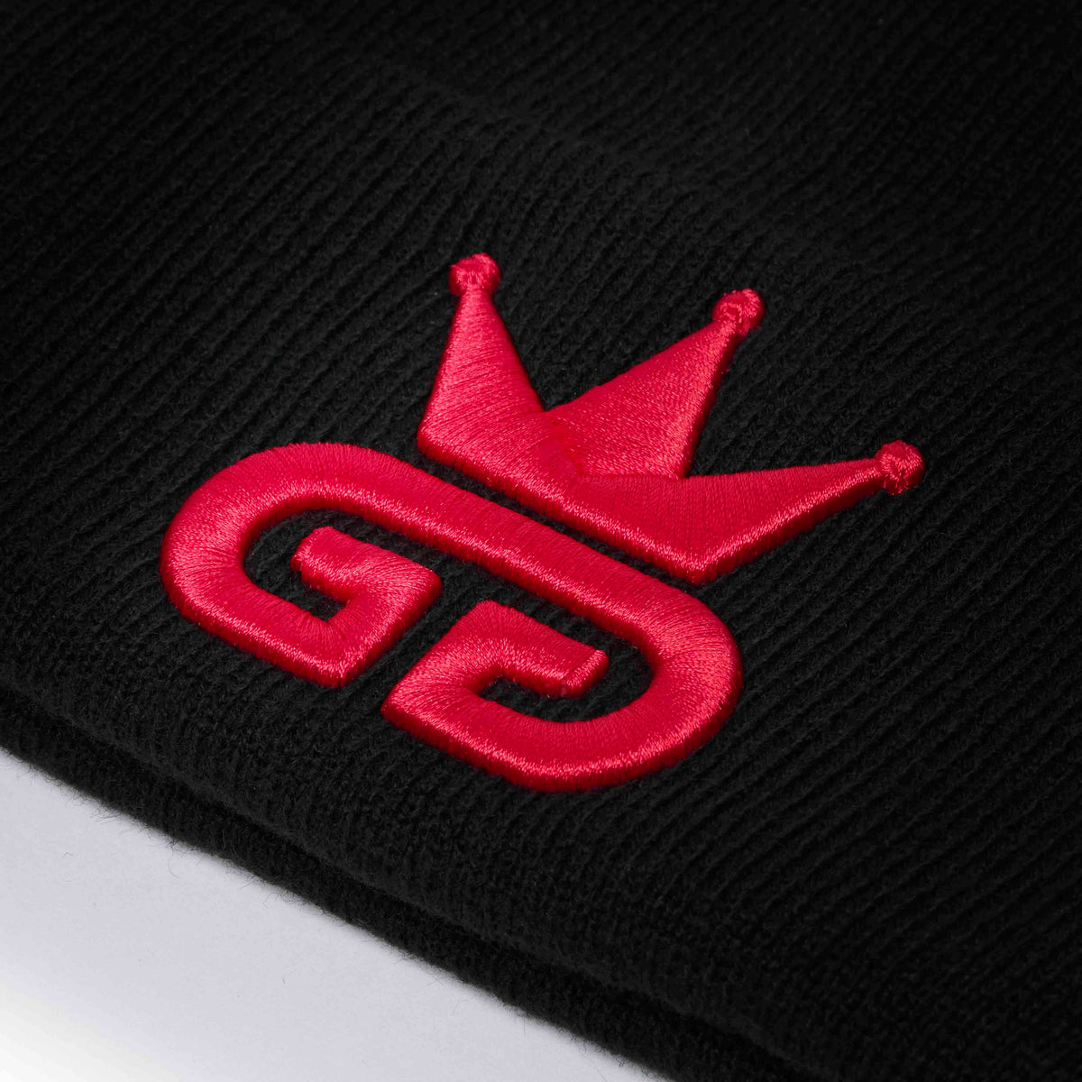 Black Beanie with Red Woven Logo