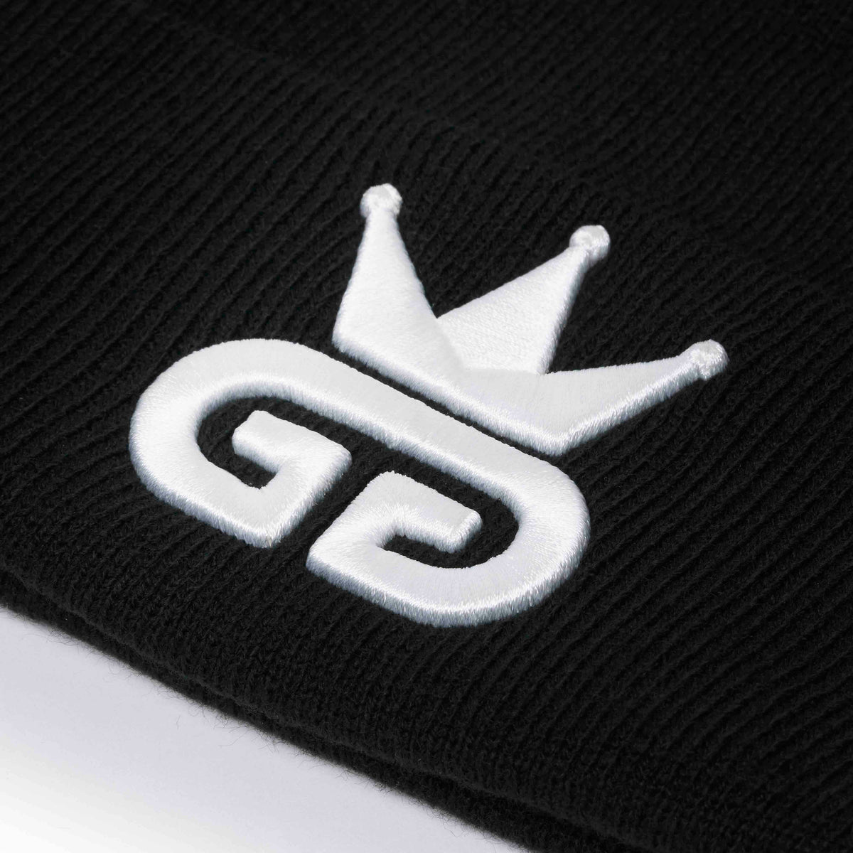 Black Beanie with White Woven Logo