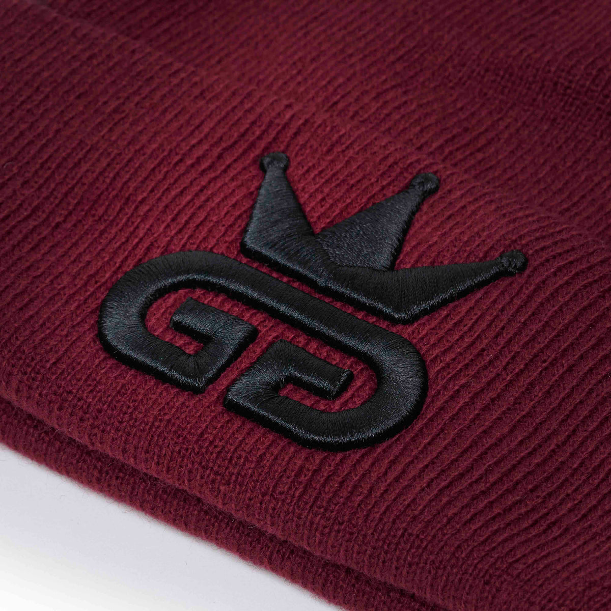 Burgundy Beanie with Black Woven Logo