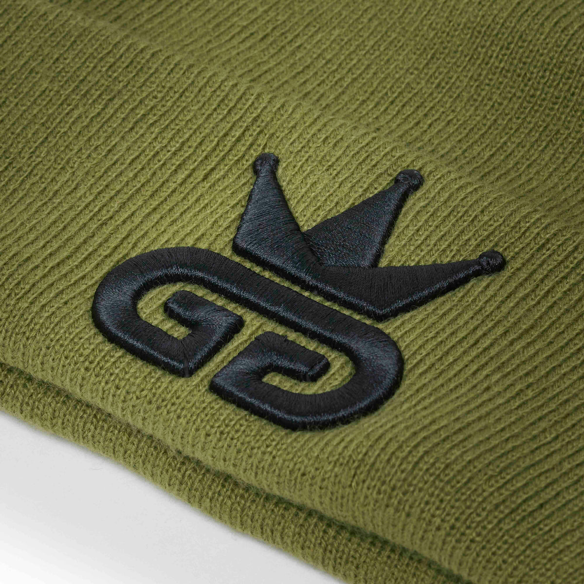 Olive Green Beanie with Black Woven Logo
