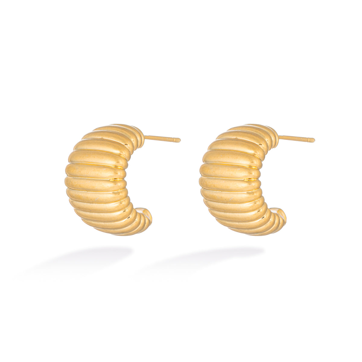 Gold Ribbed French-Style Earrings