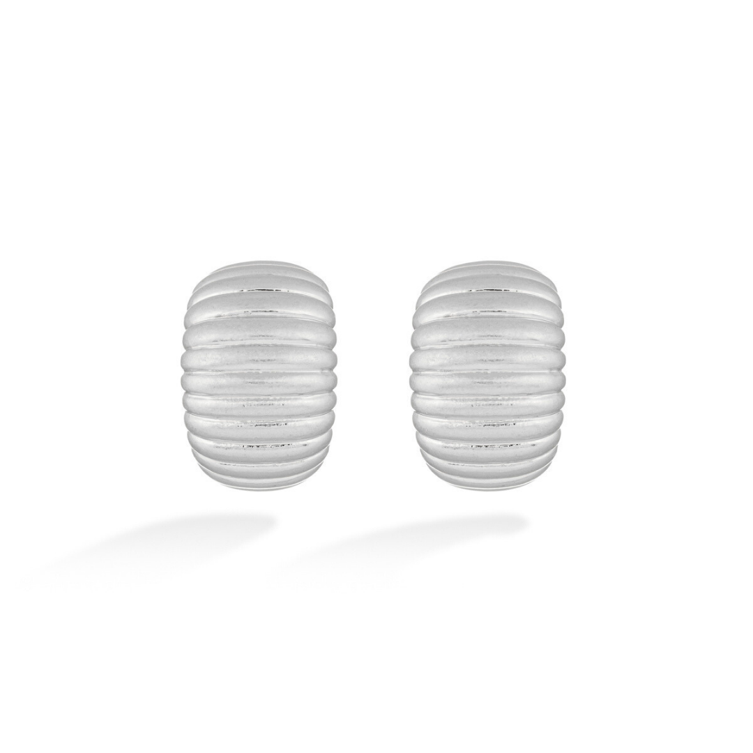 Silver Ribbed French-Style Earrings