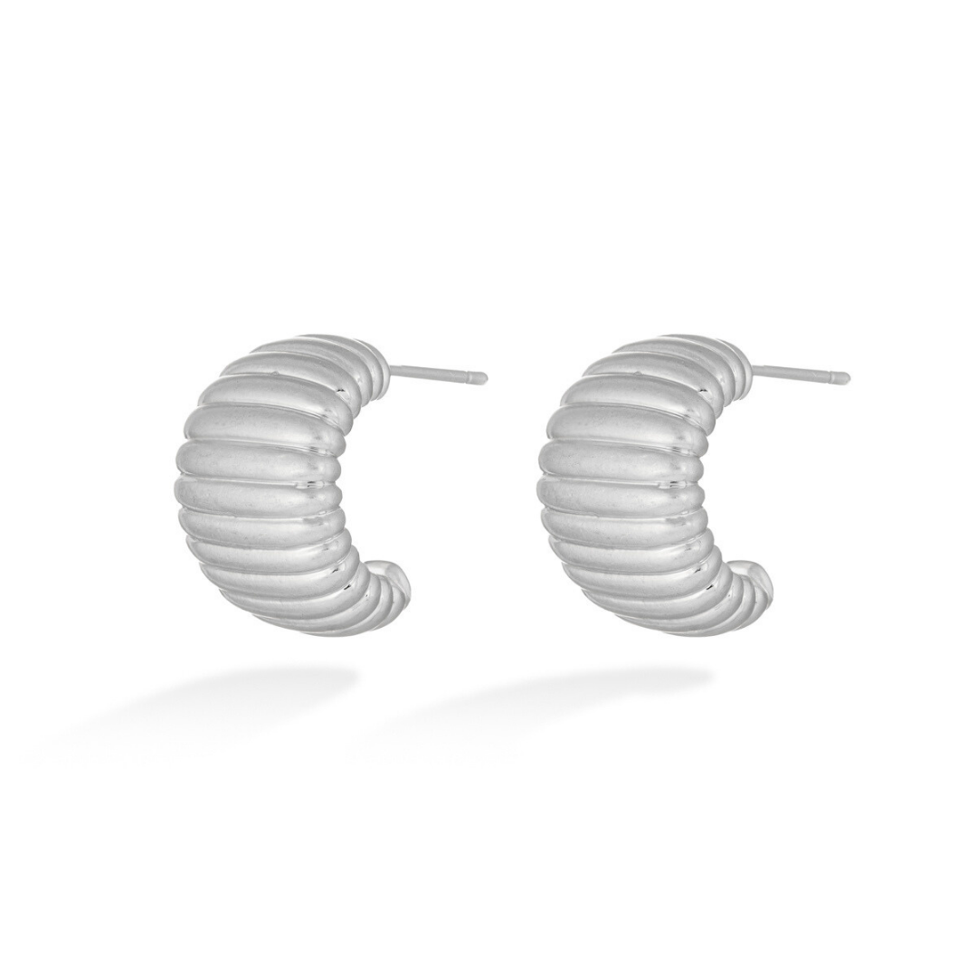 Silver Ribbed French-Style Earrings
