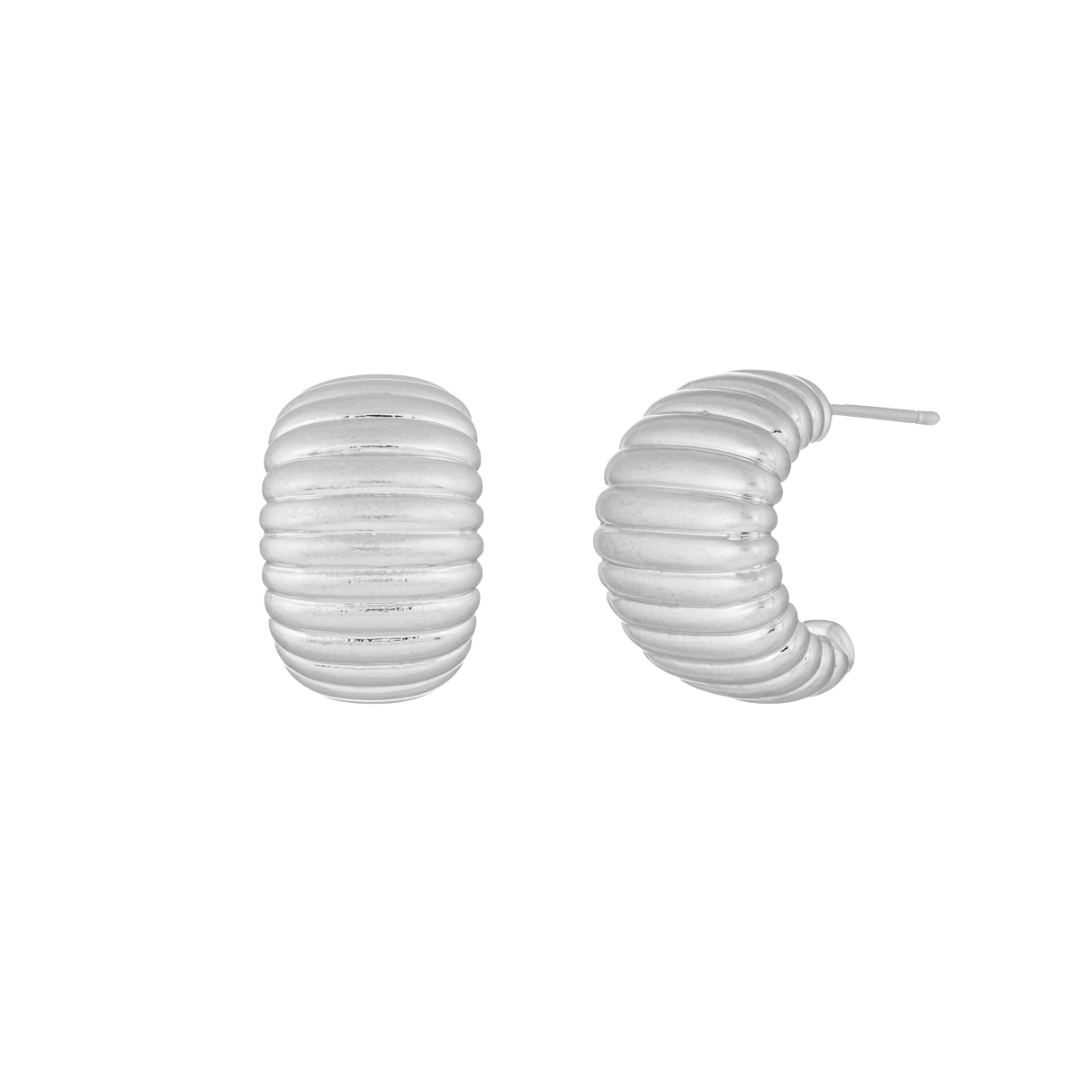 Silver Ribbed French-Style Earrings