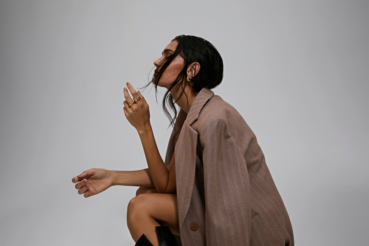 Gold Ribbed French-Style Earrings