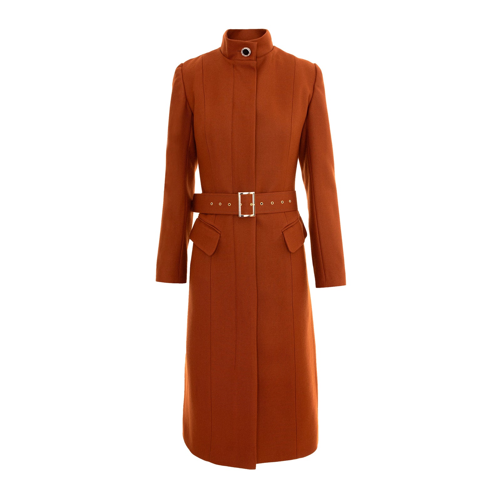 Brown coat with a belt on a white background