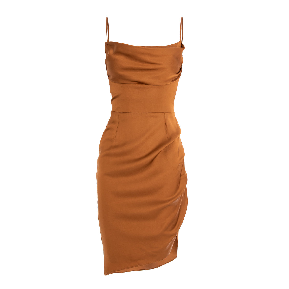 Brown dress with thin straps on a white background