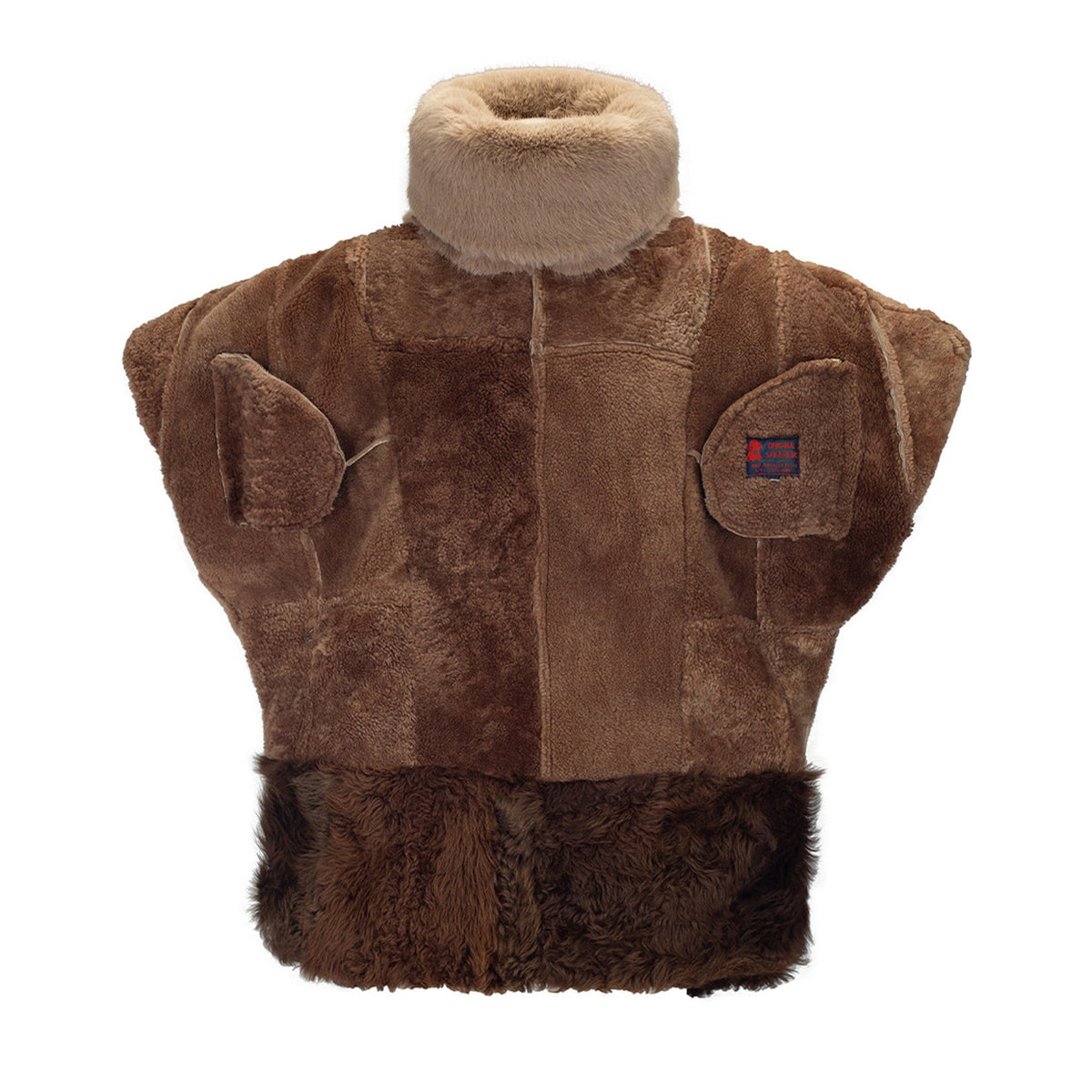 Brown and mint reversible faux fur jacket by MASHAT