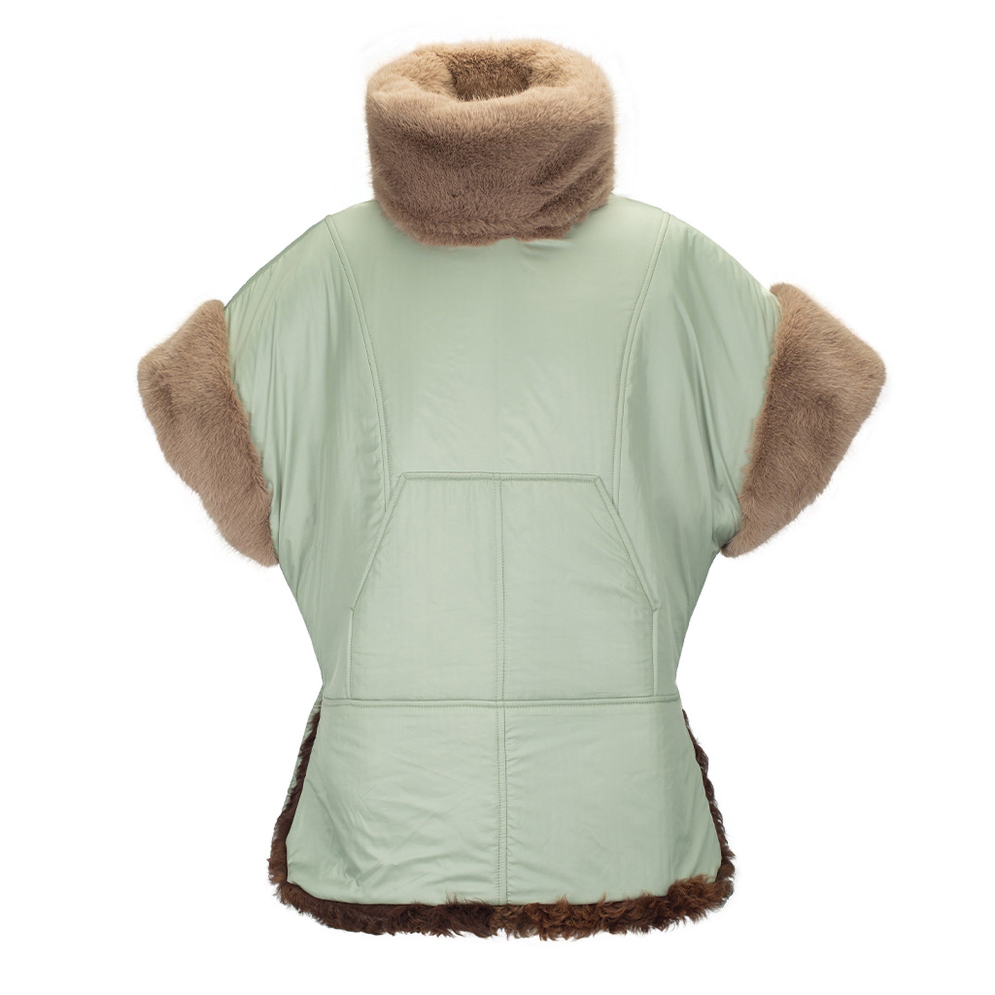 Brown and mint reversible faux fur jacket by MASHAT