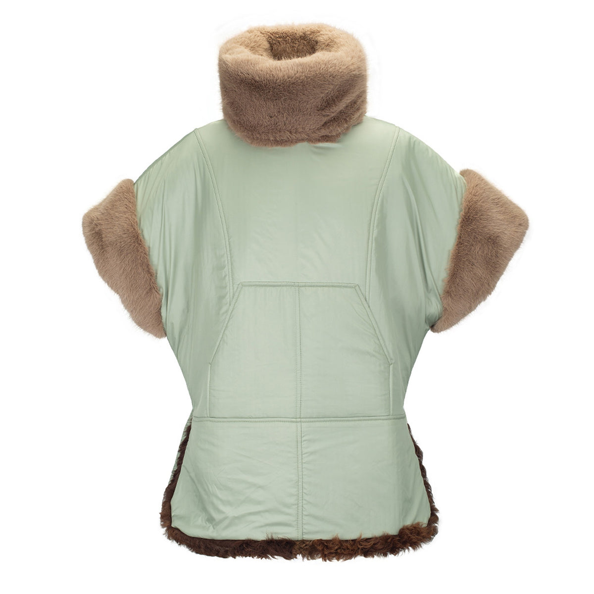 Brown and mint reversible faux fur jacket by MASHAT