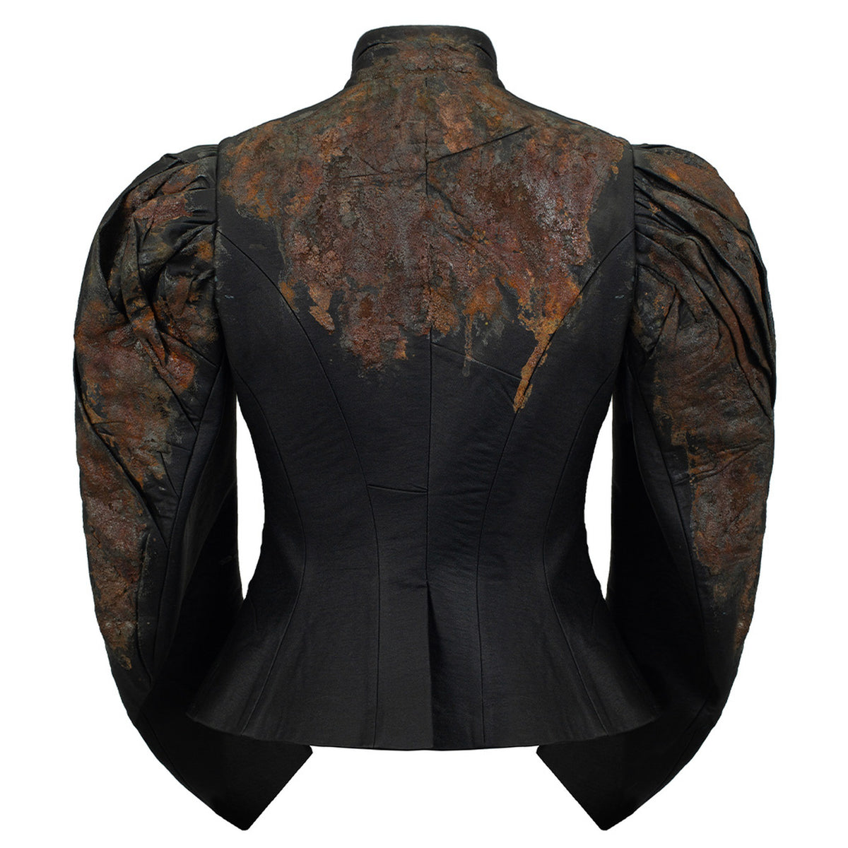 Black faux leather fitted blazer with rust effect by MASHAT