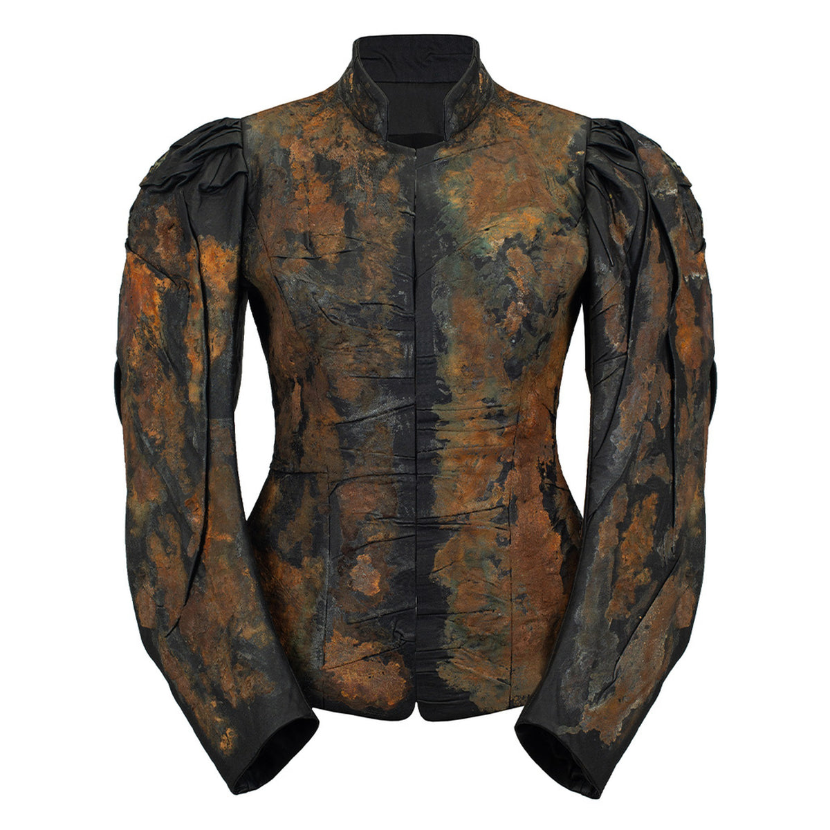 Black faux leather fitted blazer with rust effect by MASHAT