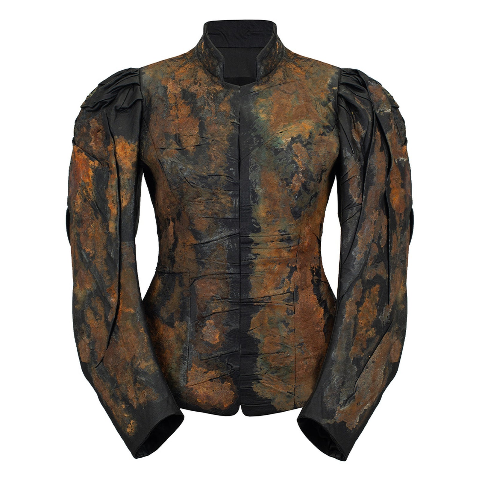 Black faux leather fitted blazer with rust effect by MASHAT