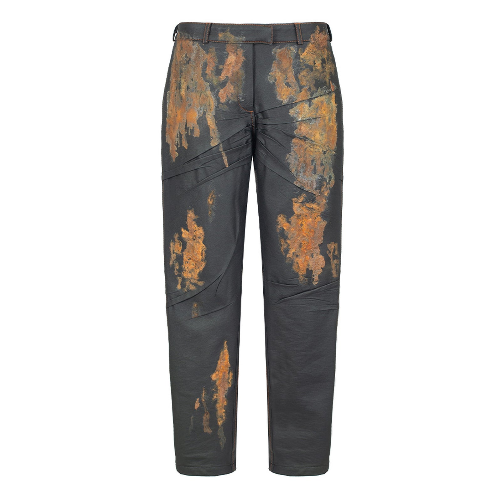 Black rust-effect faux leather straight-leg trousers by MASHAT