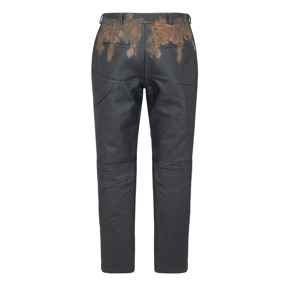 Black rust-effect faux leather straight-leg trousers by MASHAT