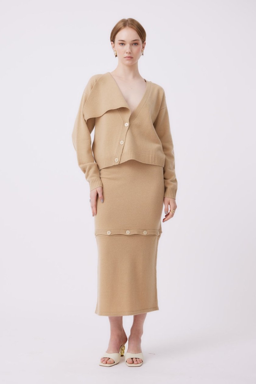MNK ATELIER - Detachable Skirt | Camel PR Sample at DOORS NYC PR showroom