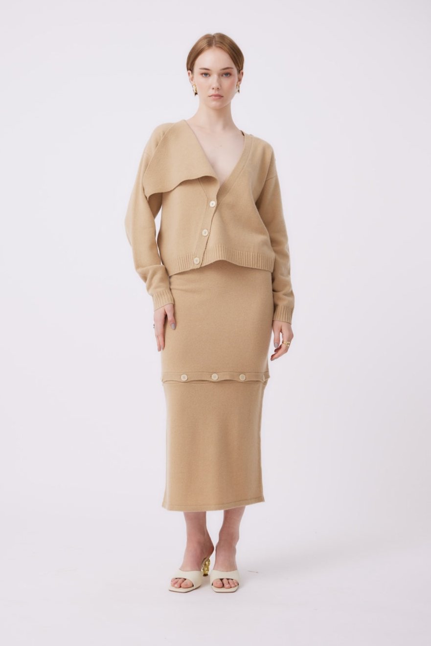 MNK ATELIER - Knit Cardigan | Camel PR Sample at DOORS NYC PR showroom