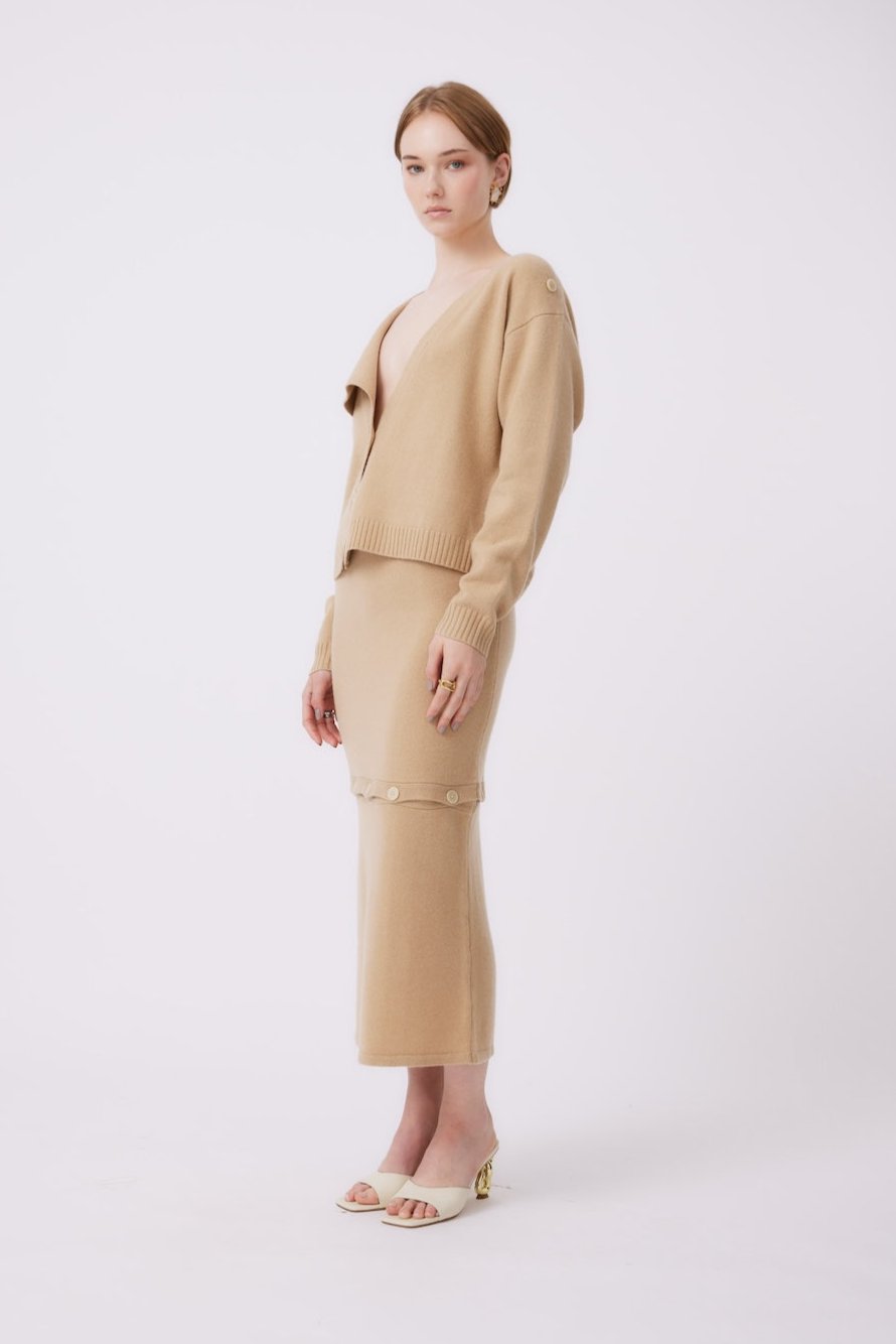 MNK ATELIER - Knit Cardigan | Camel PR Sample at DOORS NYC PR showroom