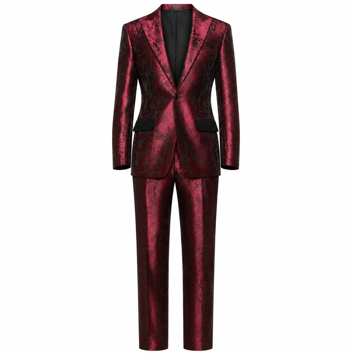 After Dark Brocade Suit in Metallic Burgundy
