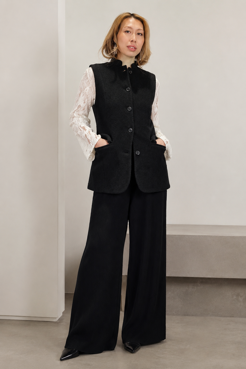 Black Bouclé Vest