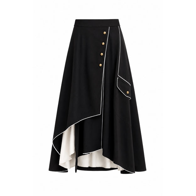 Tailored Asymmetrical Midi Skirt | Black