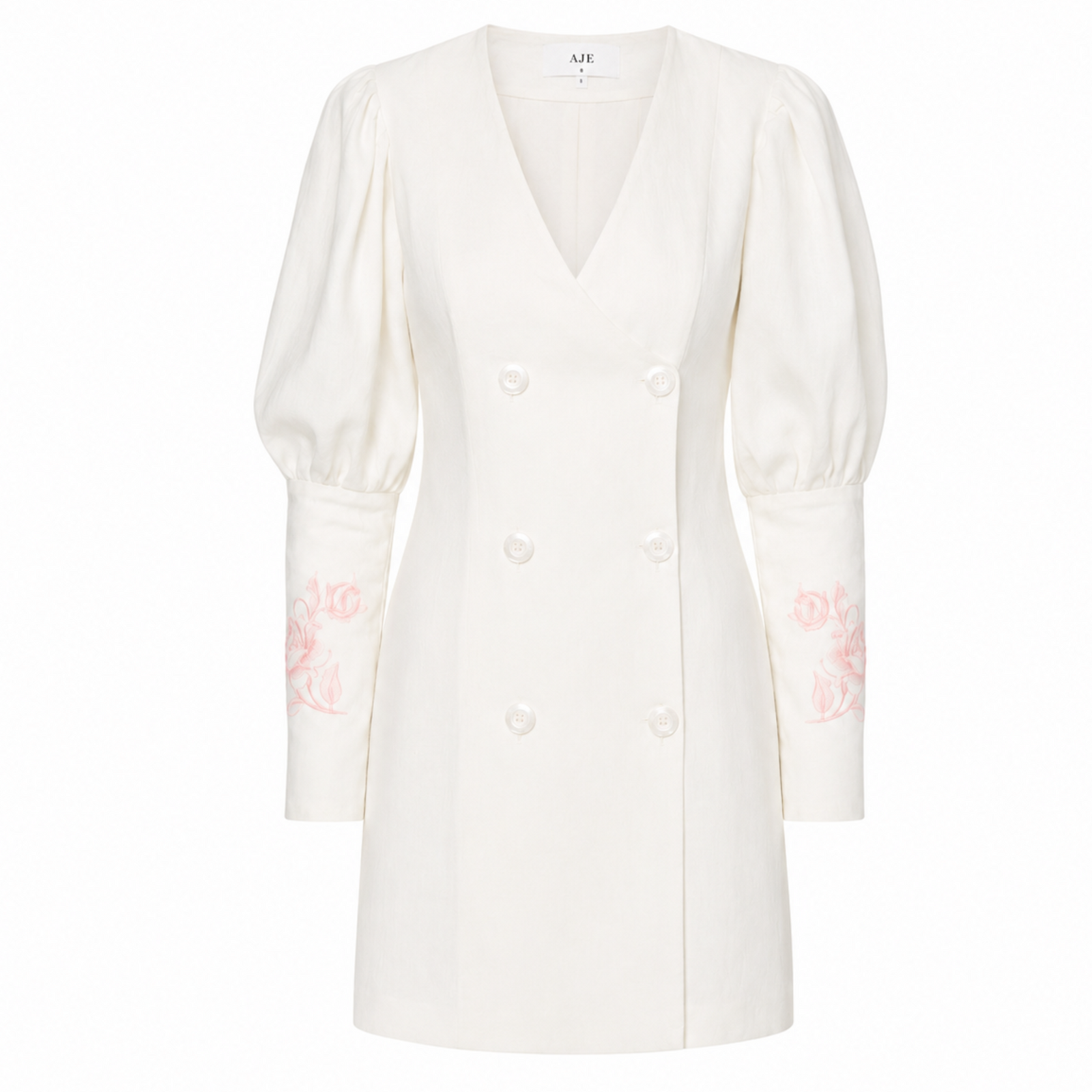 Ivory Linen Blazer Dress with Rose Embroidery | PR Sample