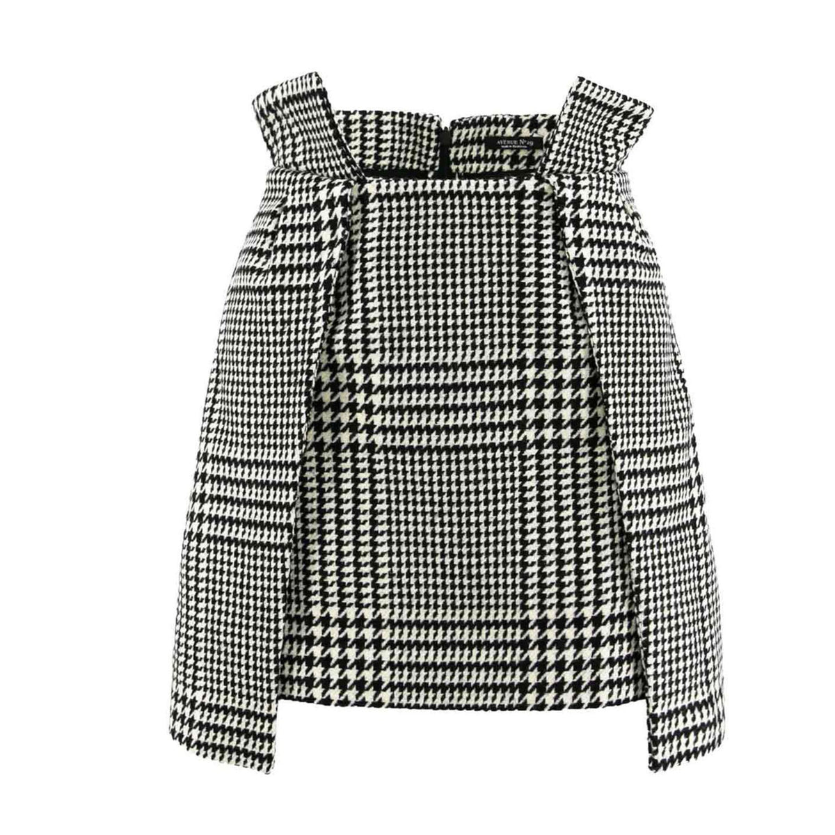 Black and white checkered blouse with bow straps on a white background