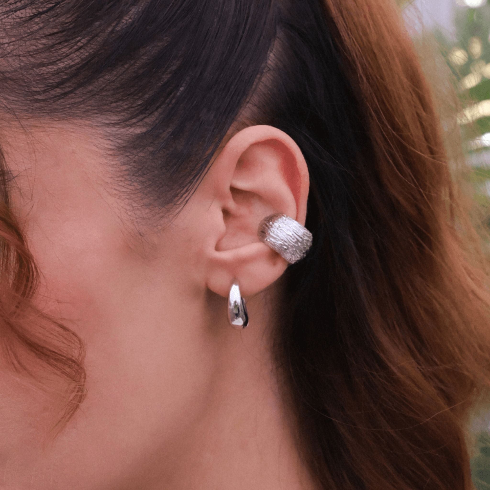 LINYA JEWELLERY - Chunky Huggie Hoop Earrings | Silver, buy at DOORS NYC