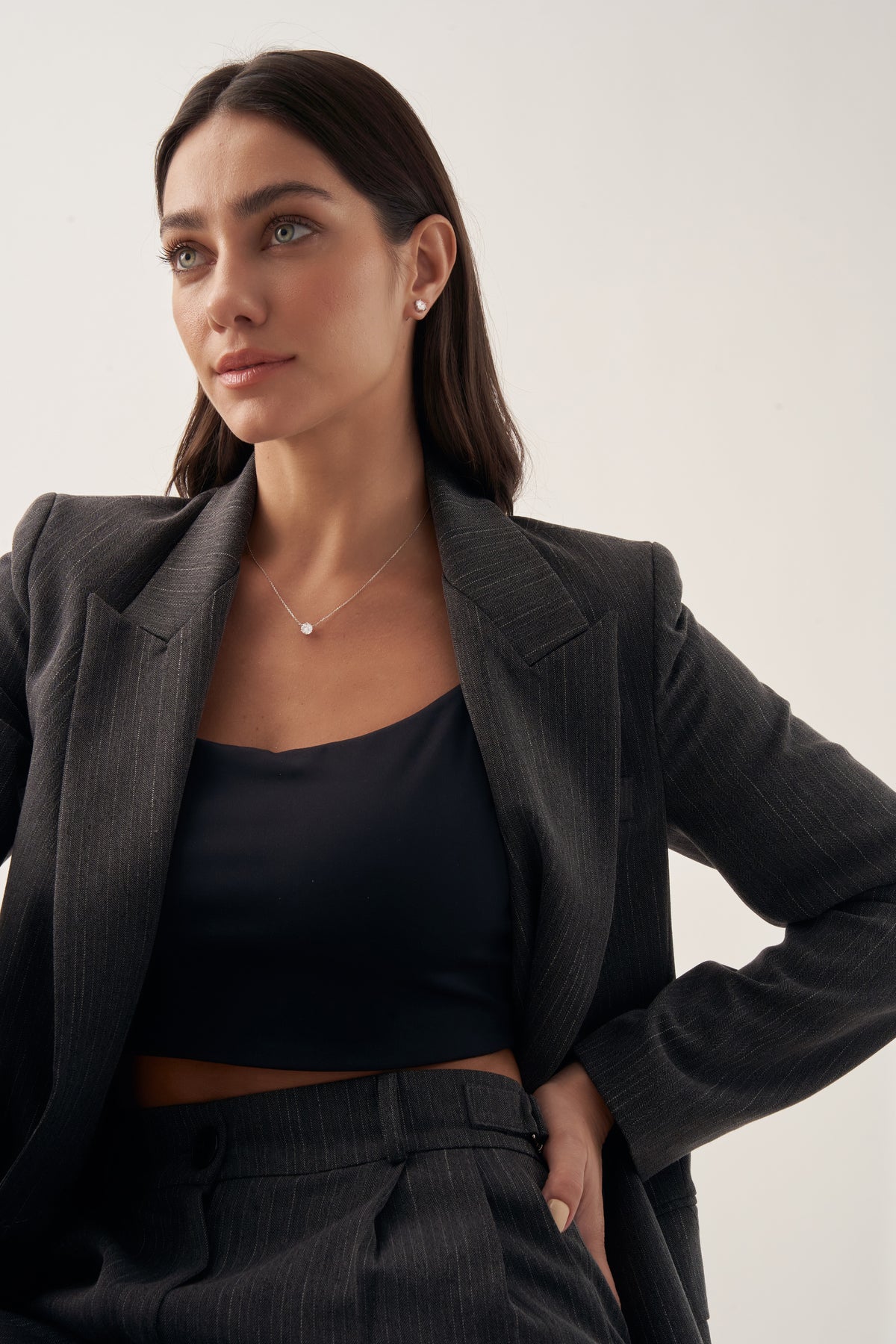 Silver Round Crystal Stud Earrings