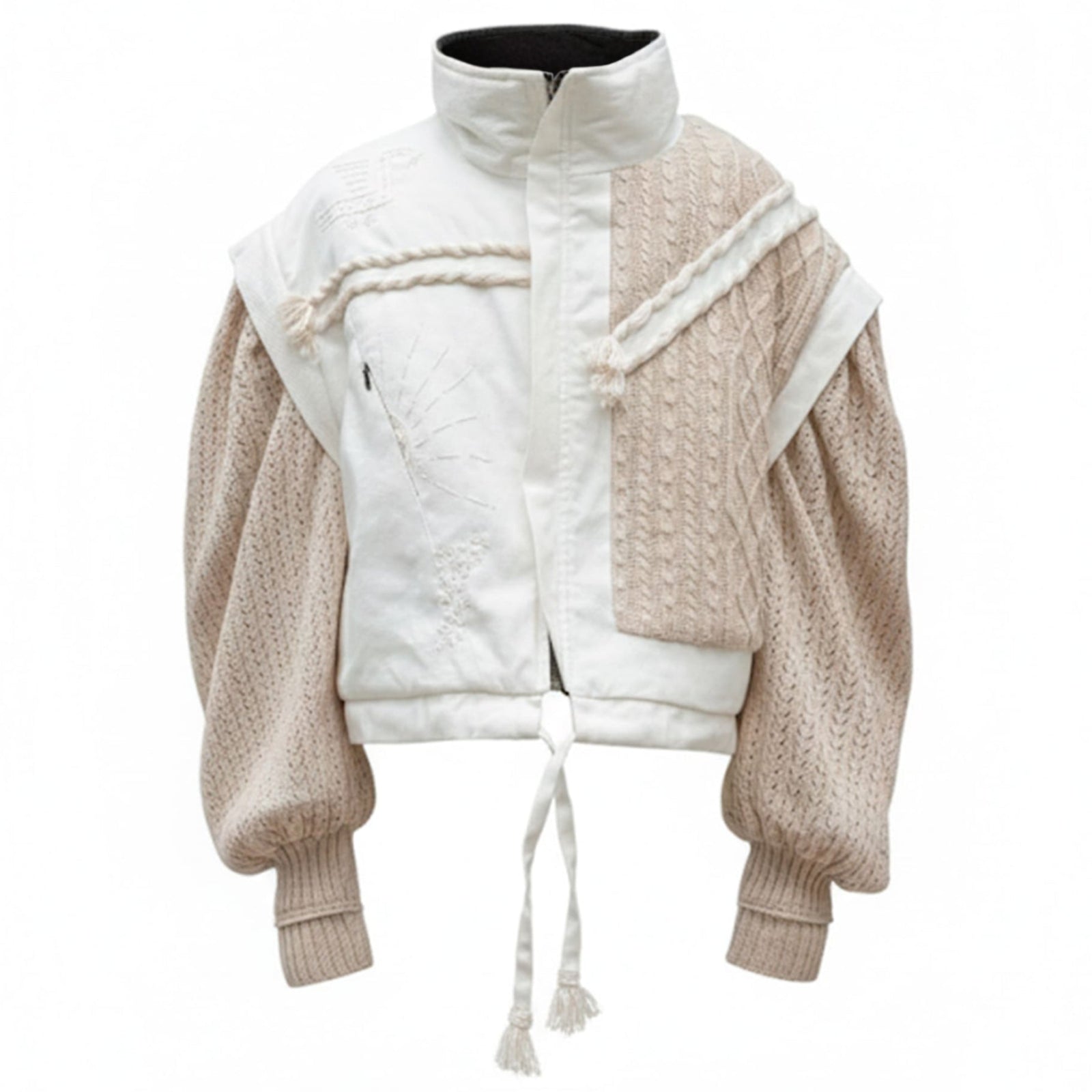 Two-tone jacket with white and beige sections on a white background