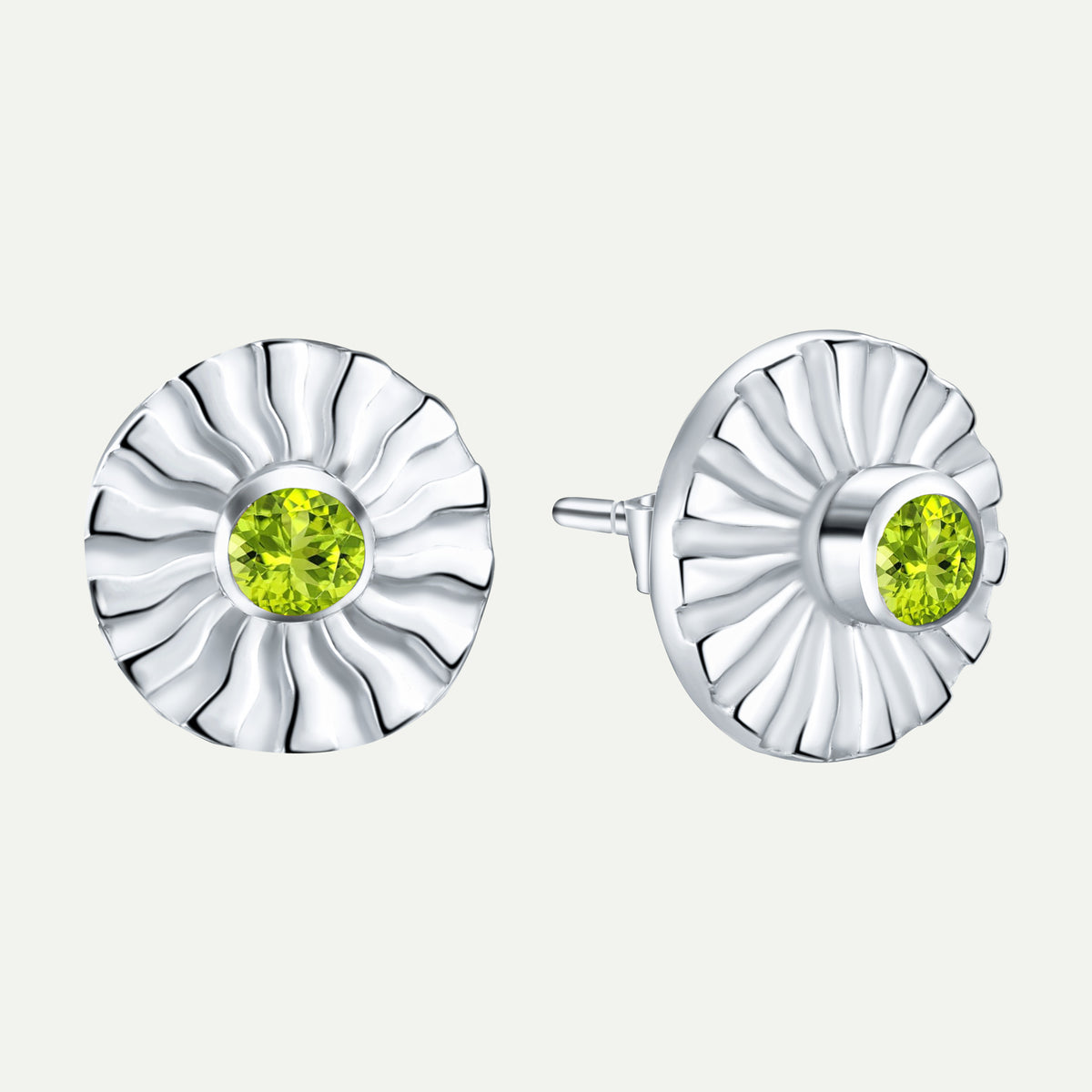 ANTY - Silver Aura Stud Earrings with Diamond &amp; Peridot, buy at DOORS NYC