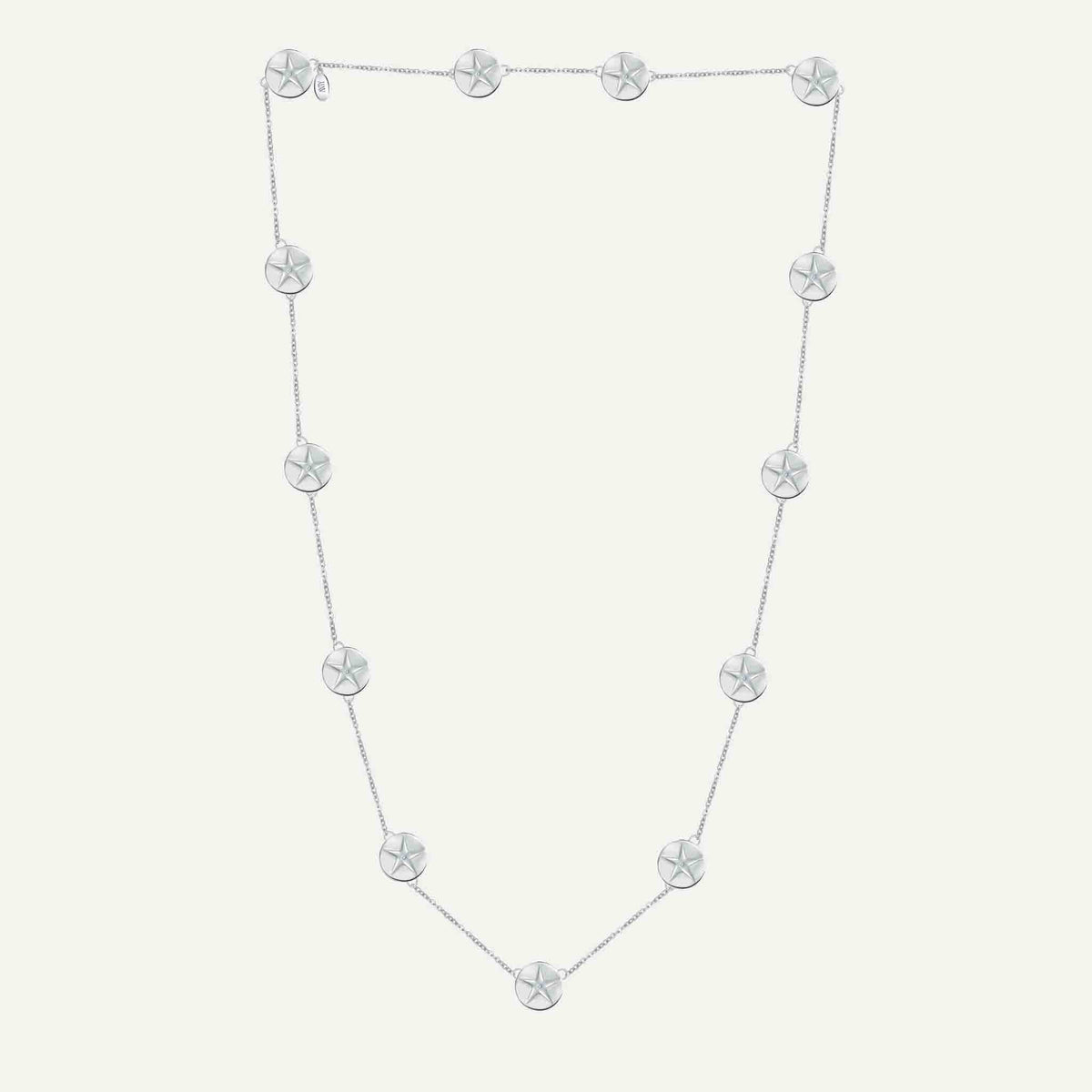 ANTY - Silver Aura Long Necklace with 13 Star Motifs, buy at DOORS NYC