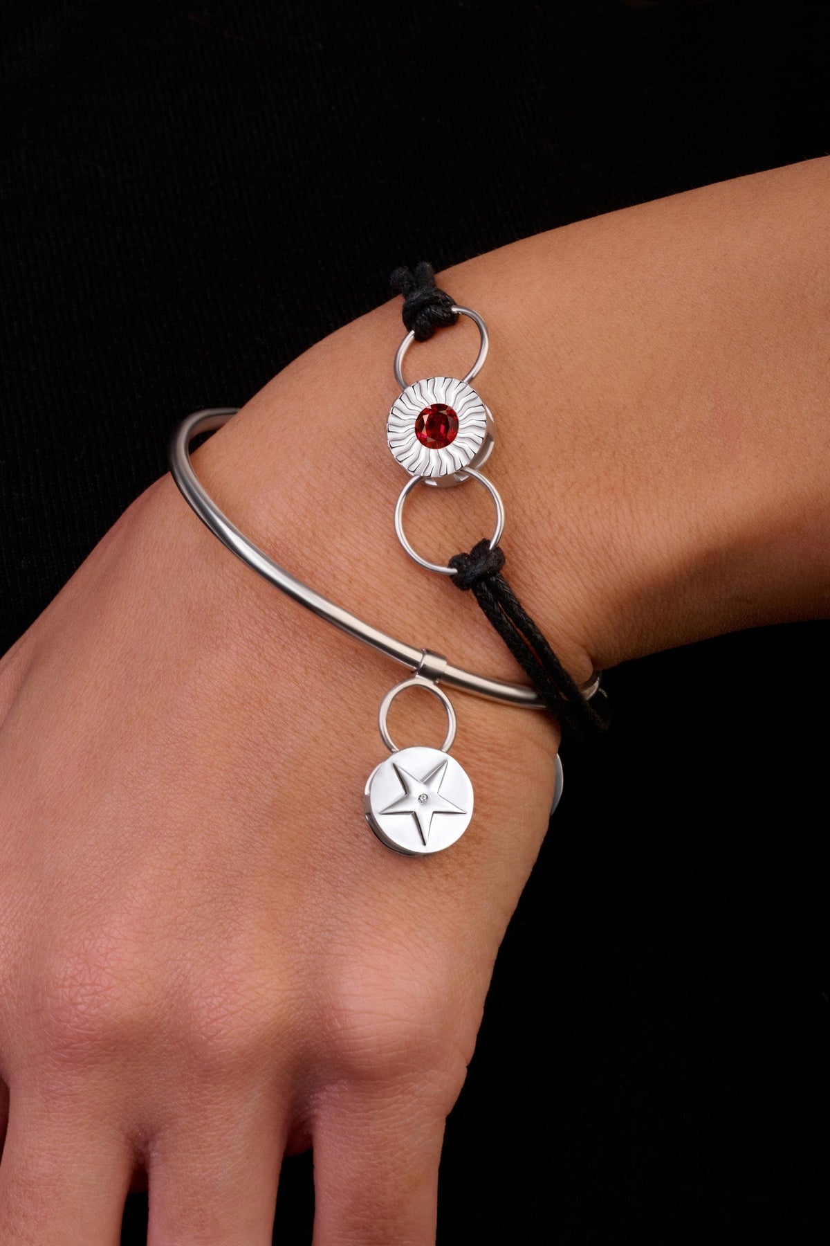 ANTY JEWELRY - Black Aura Thread Bracelet with Silver &amp; Diamond, buy at DOORS NYC