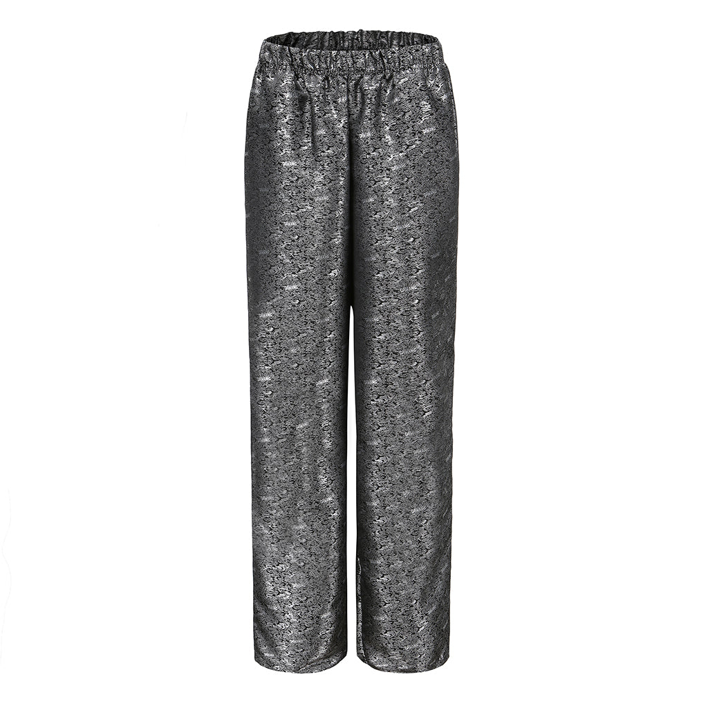 DAWANG - Fu Brocade Wide Leg Track Pants | Silver, buy at DOORS NYC