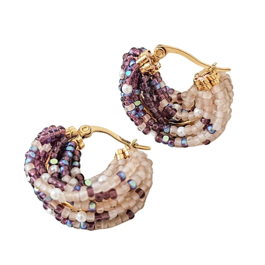 JEANNIERICHARD - Purple Beaded Hoops, buy at DOORS NYC