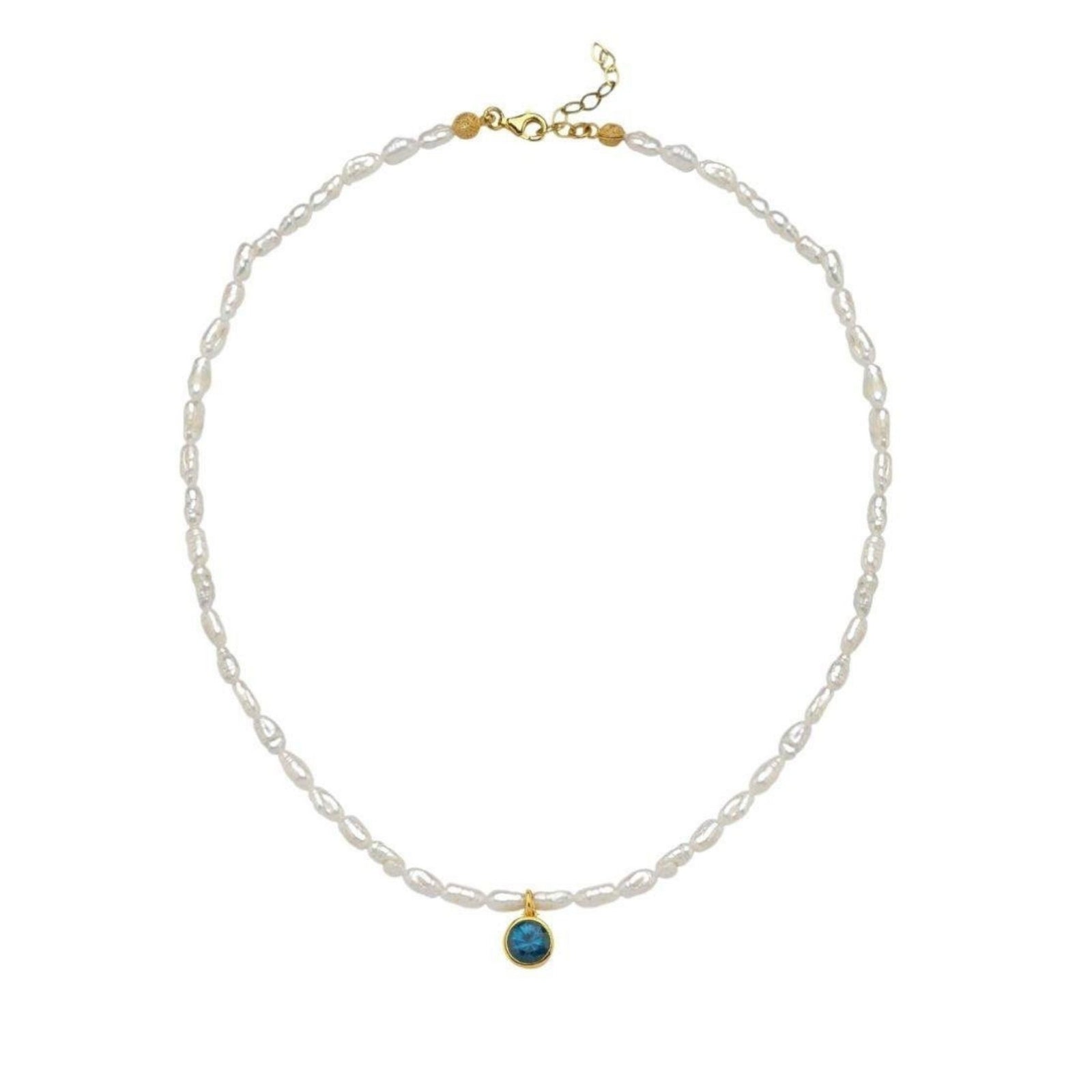 LINYA JEWELRY - Cosmic Pearl Zodiac Necklace Blue Birthstone, buy at DOORS NYC