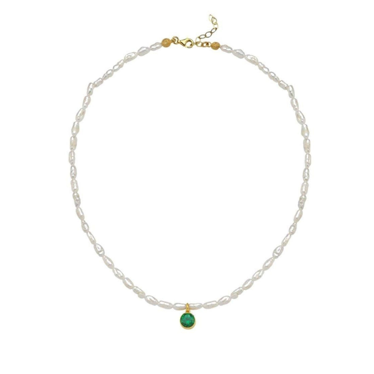 LINYA JEWELRY - Cosmic Pearl Zodiac Necklace Green Birthstone, buy at DOORS NYC
