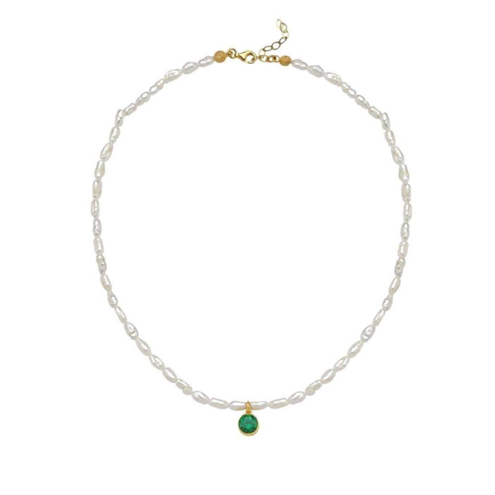 LINYA JEWELRY - Cosmic Pearl Zodiac Necklace Green Birthstone, buy at DOORS NYC
