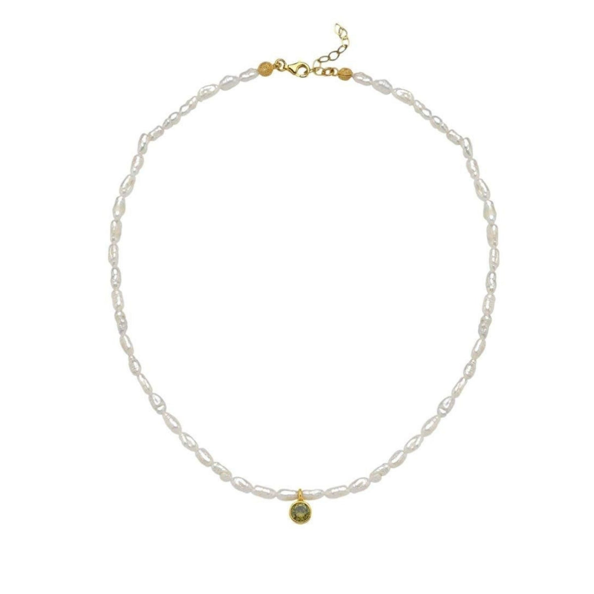 LINYA JEWELRY - Cosmic Pearl Zodiac Necklace Light Green Birthstone, buy at DOORS NYC