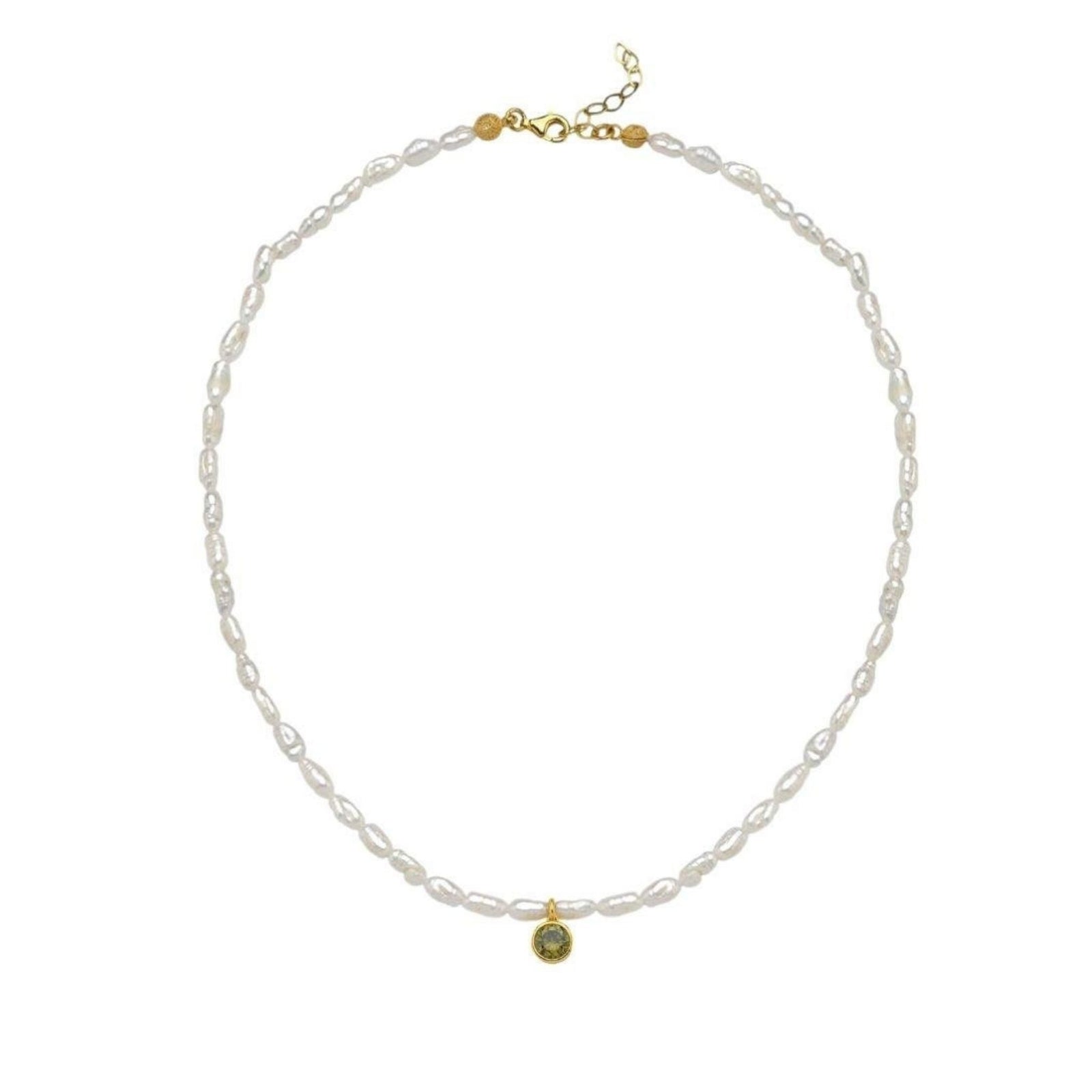 LINYA JEWELRY - Cosmic Pearl Zodiac Necklace Light Green Birthstone, buy at DOORS NYC