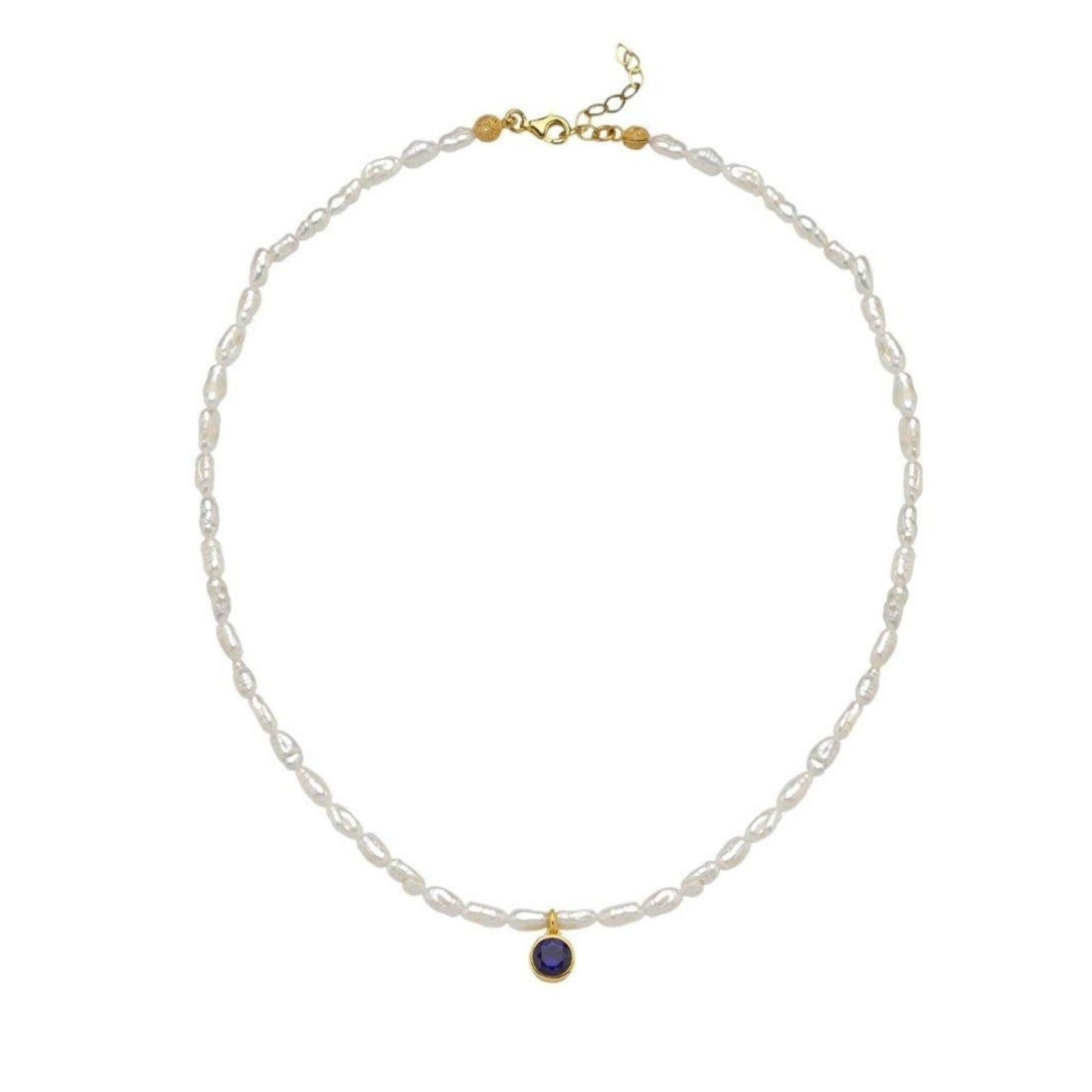 LINYA JEWELRY - Cosmic Pearl Zodiac Necklace Navy Blue Birthstone, buy at DOORS NYC