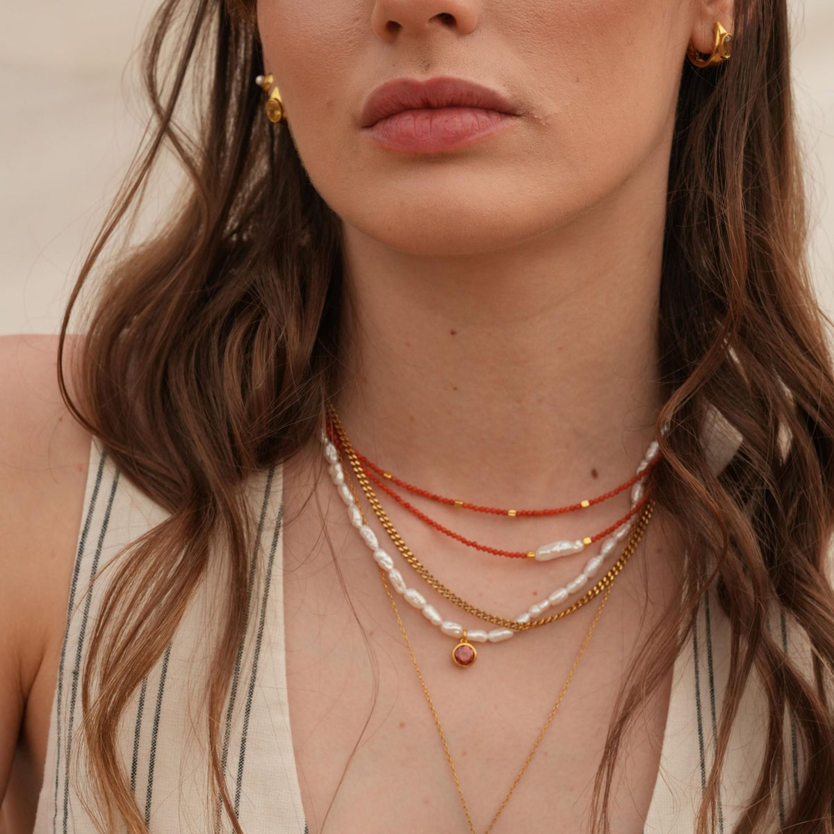 LINYA JEWELRY - Cosmic Pearl Zodiac Necklace Orange Birthstone, buy at DOORS NYC