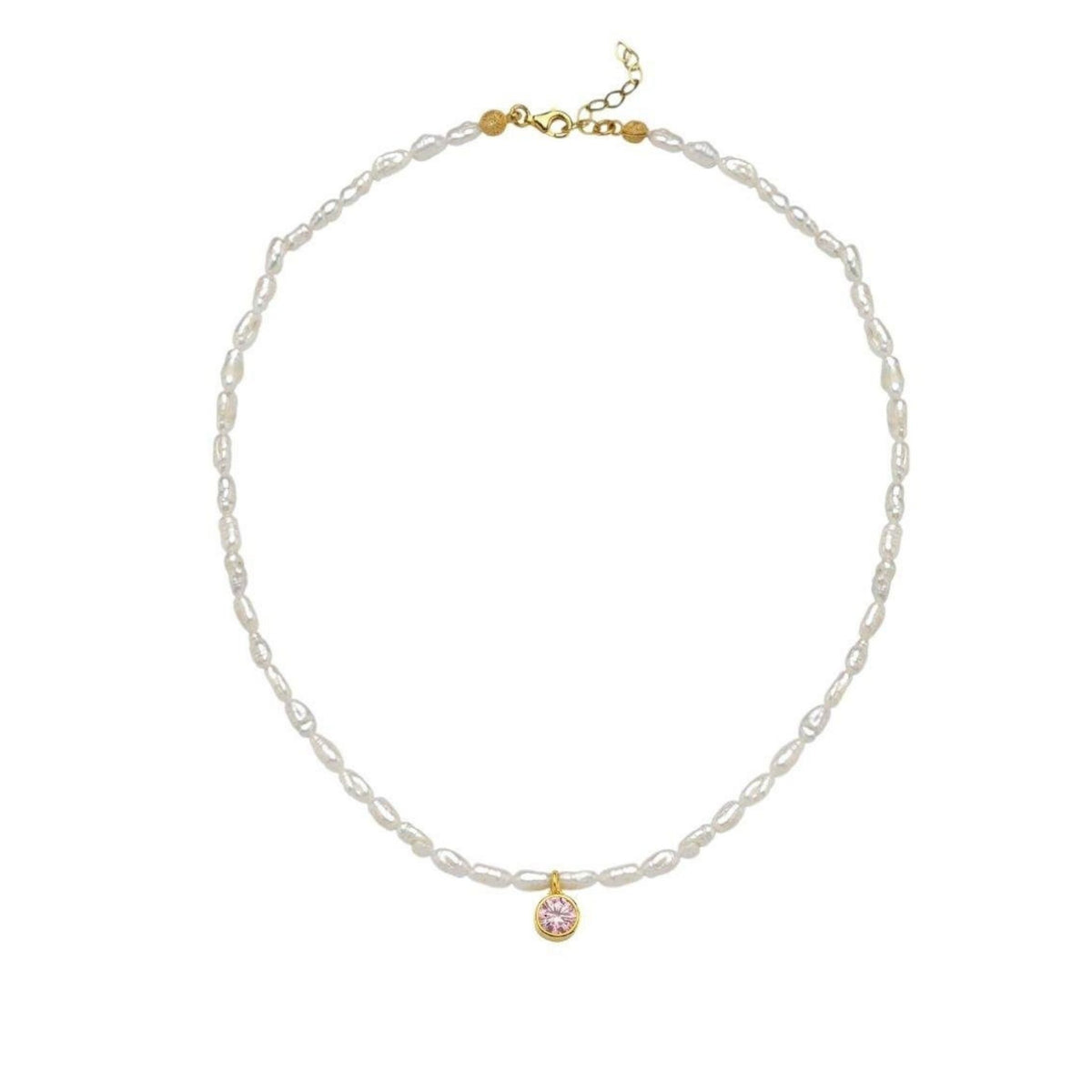 LINYA JEWELRY - Cosmic Pearl Zodiac Necklace Pink Birthstone, buy at DOORS NYC