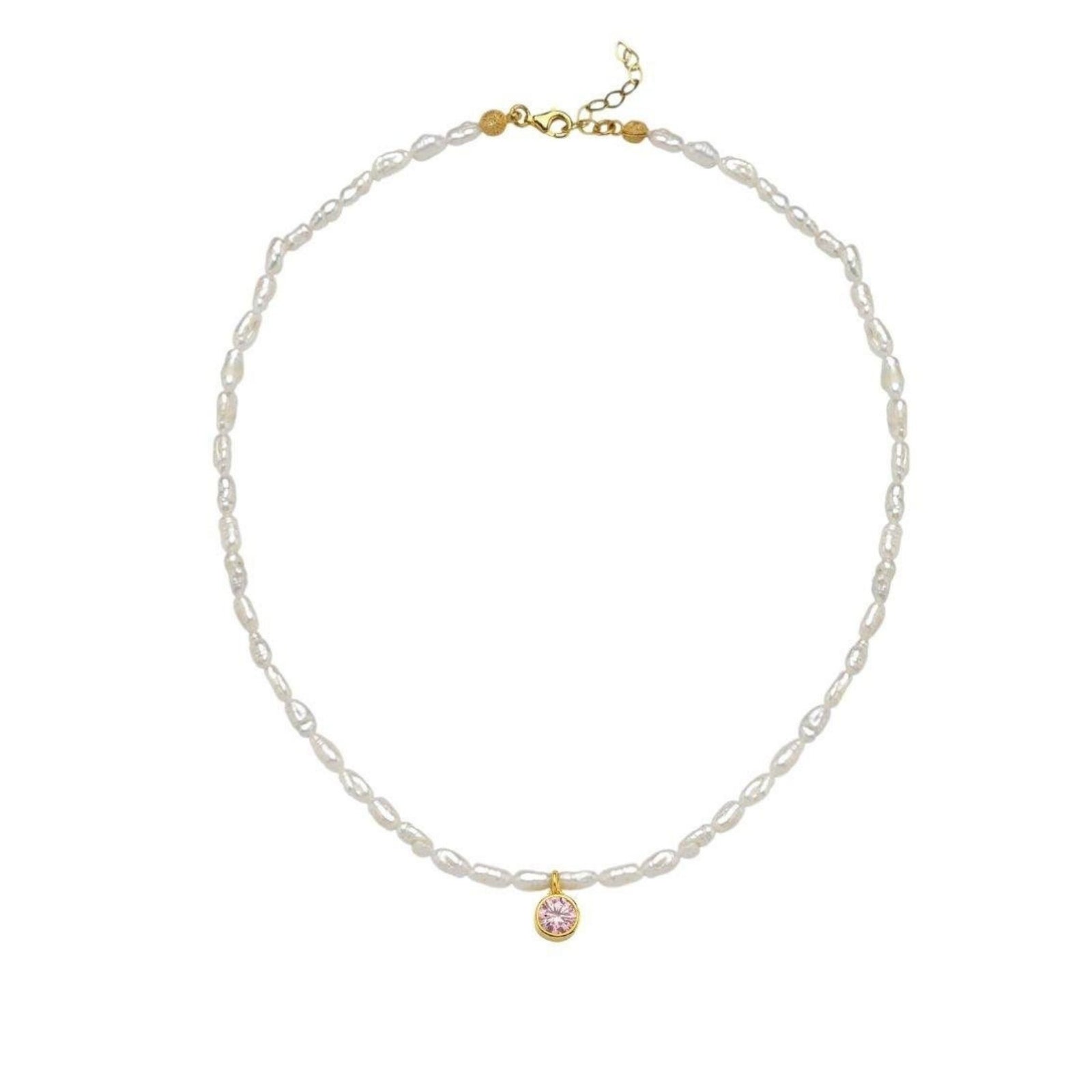 LINYA JEWELRY - Cosmic Pearl Zodiac Necklace Pink Birthstone, buy at DOORS NYC